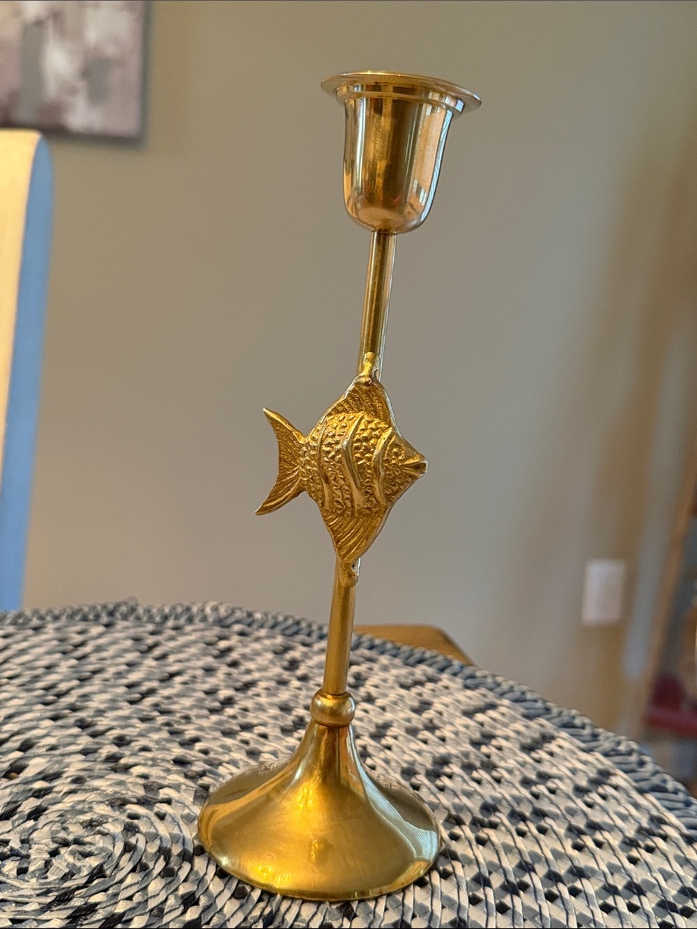 Mid Century Modern Brass Fish Candle Holder - Coastal Decor